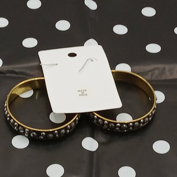 Black Studded Brass EARRINGS 2 Inch Pierced Goth Punk Boho India - Picture 4 of 6